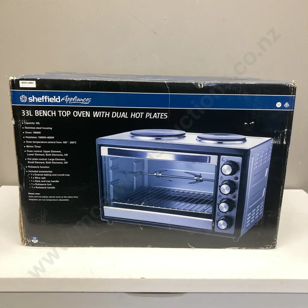 New Sheffield 33L Bench Top Oven With Dual Hot Plates, Boxed Image 1++